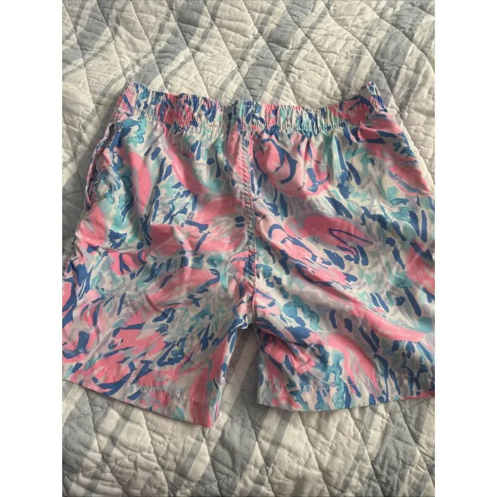 Lilly Pulitzer Capri Swim Trunks Boys Kids L Cosmic Coral Cracked Up Pink Blue